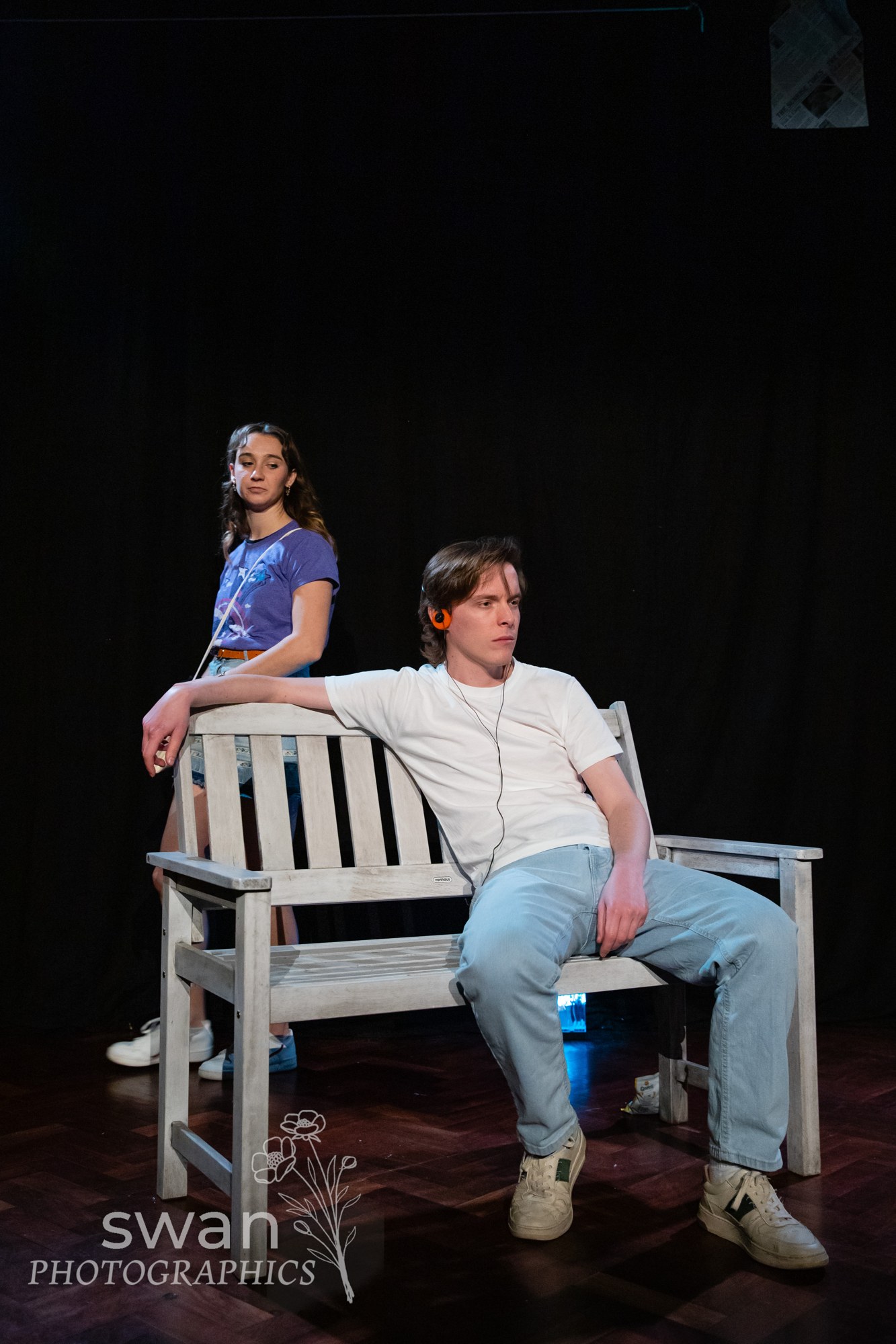 The Clacton Three: two performers beside a bench
